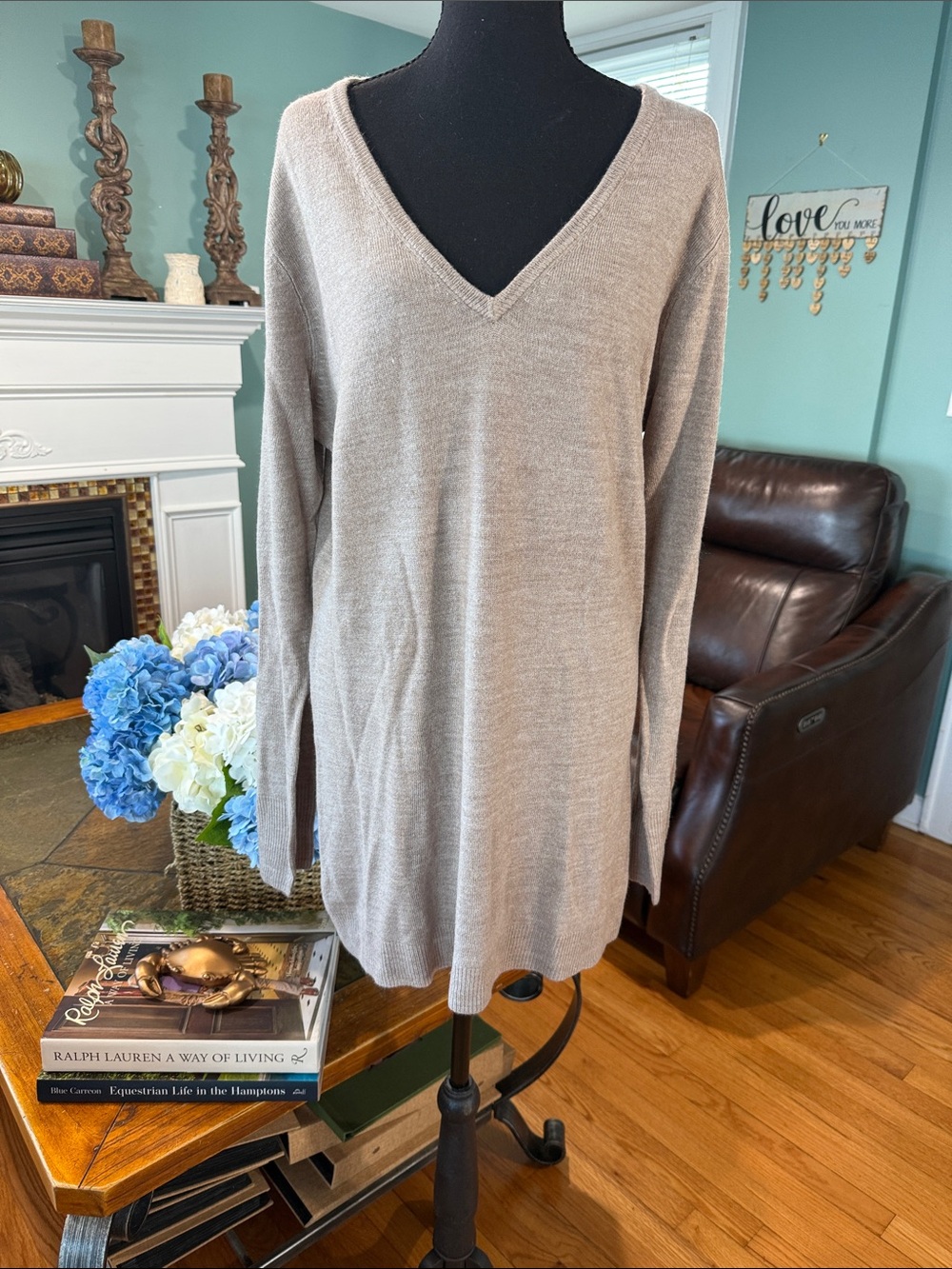 New York & Company Light Taupe V-Neck Sweater